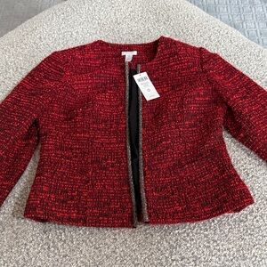 BNWT Chicos Women's Open Front Jacket Embellished Tweed jacket Sultry Red size 0